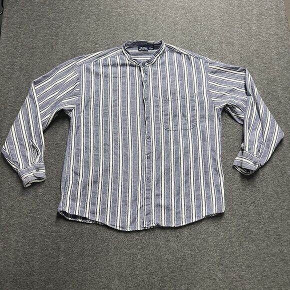 Bon Homme Button Down Vintage Shirt Men's Large Navy Stripes Grandad Made USA - Picture 1 of 6